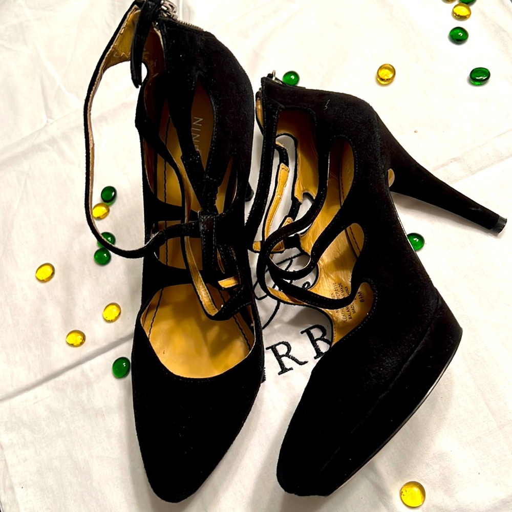 black suede high heel shoes